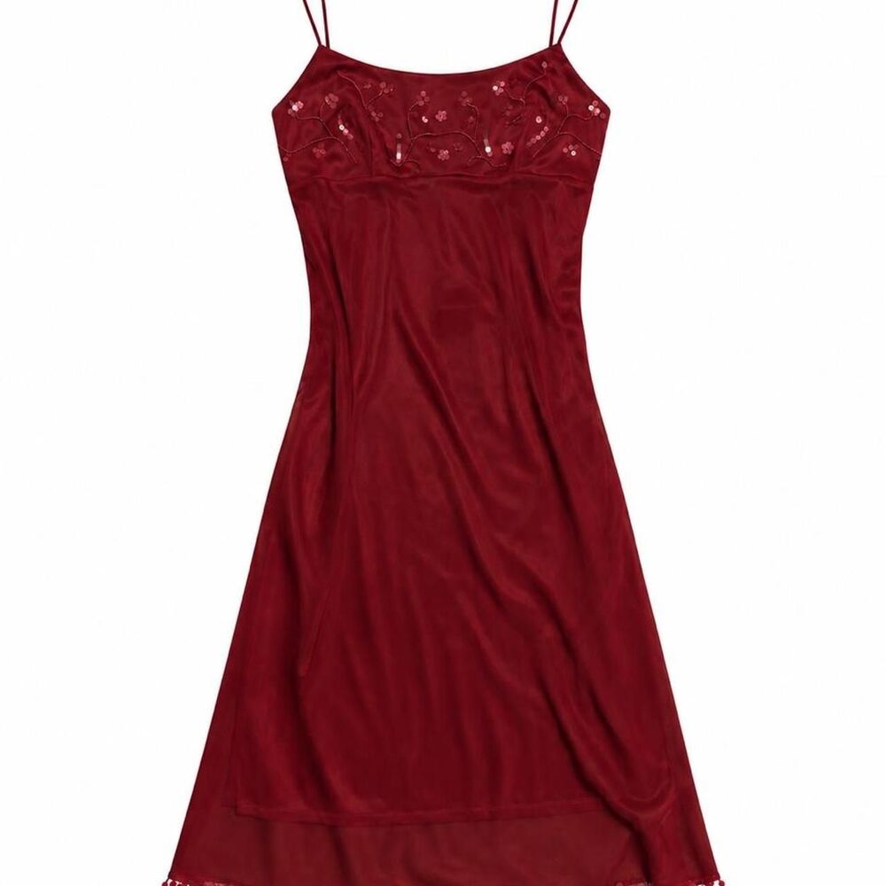 90s Red Beaded Midi Dress